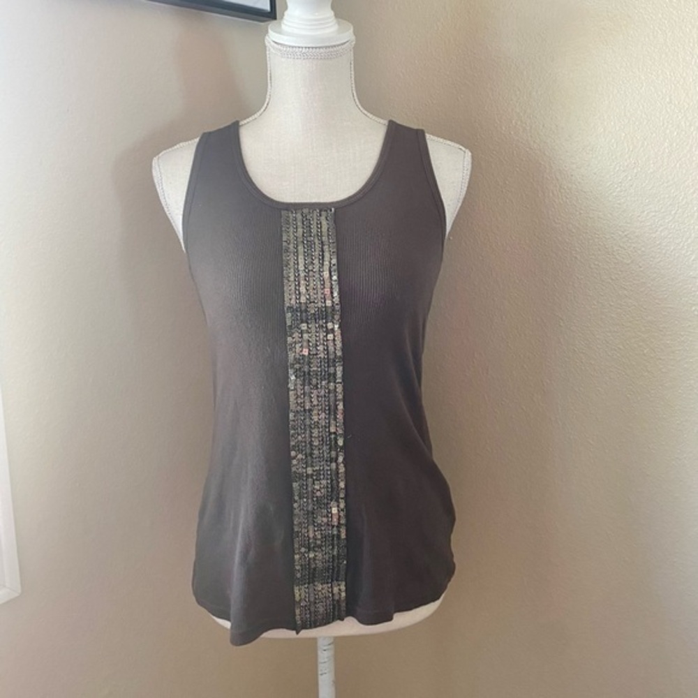 Allen B by Allen Schwartz embellished brown tank top, Sz. M